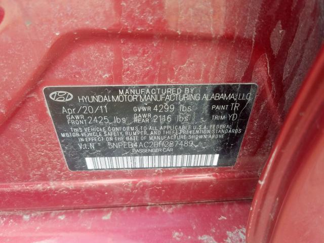 5NPEB4AC2BH287489 - 2011 HYUNDAI SONATA GLS  photo 10