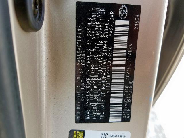 4T1BE46K67U063676 - 2007 TOYOTA CAMRY CE  photo 10