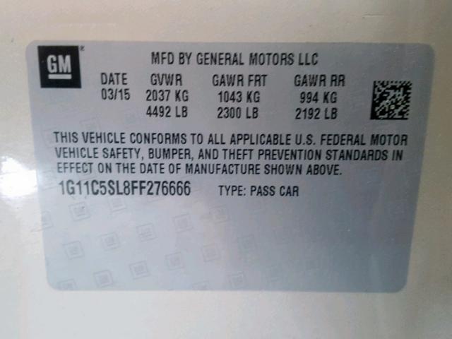 1G11C5SL8FF276666 - 2015 CHEVROLET MALIBU 1LT 金色 照片 10