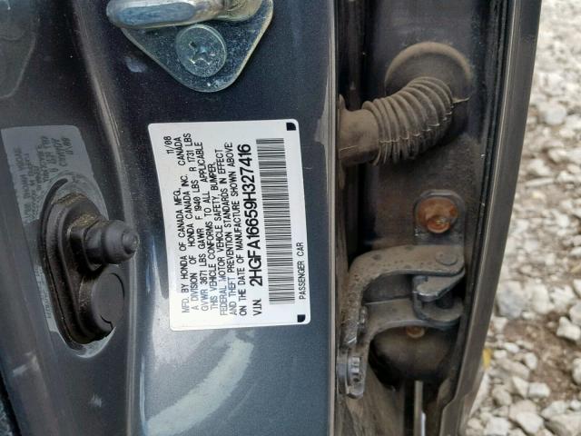 2HGFA16659H327416 - 2009 HONDA CIVIC LX-S Boz foto 10