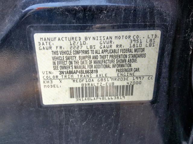 3N1AB6AP4BL663819 - 2011 NISSAN SENTRA 2.0 BLACK photo 10