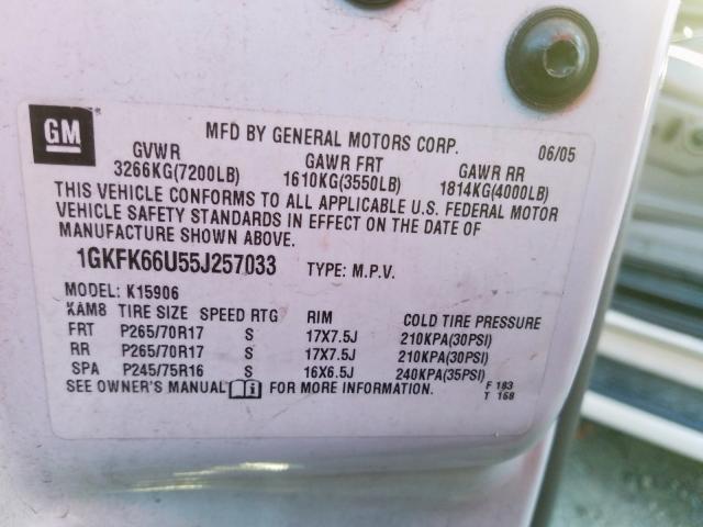 1GKFK66U55J257033 - 2005 GMC YUKON XL DENALI  photo 10