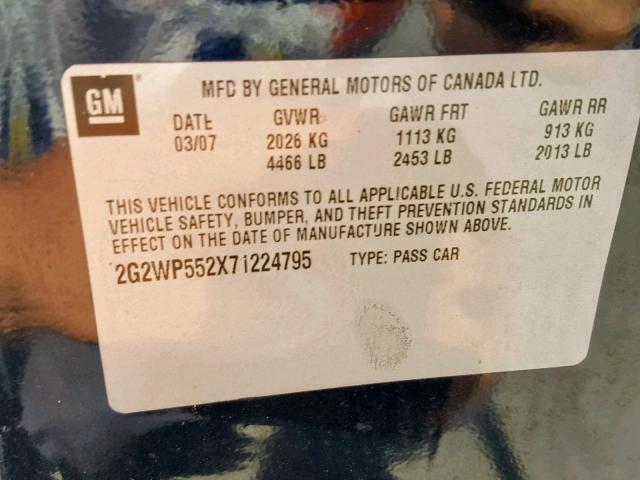2G2WP552X71224795 - 2007 PONTIAC GRAND PRIX BLUE photo 10