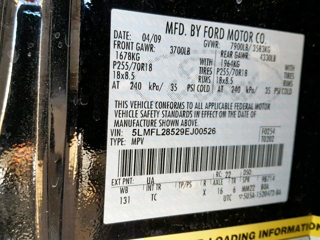 5LMFL28529EJ00526 - 2009 LINCOLN NAVIGATOR Noir photo 10