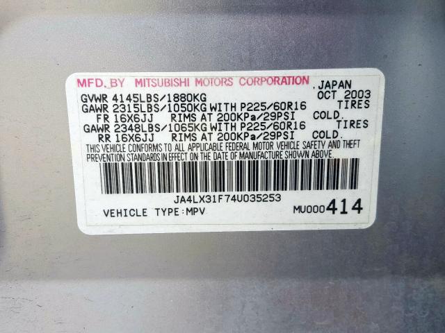 JA4LX31F74U035253 - 2004 MITSUBISHI OUTLANDER LS  photo 10