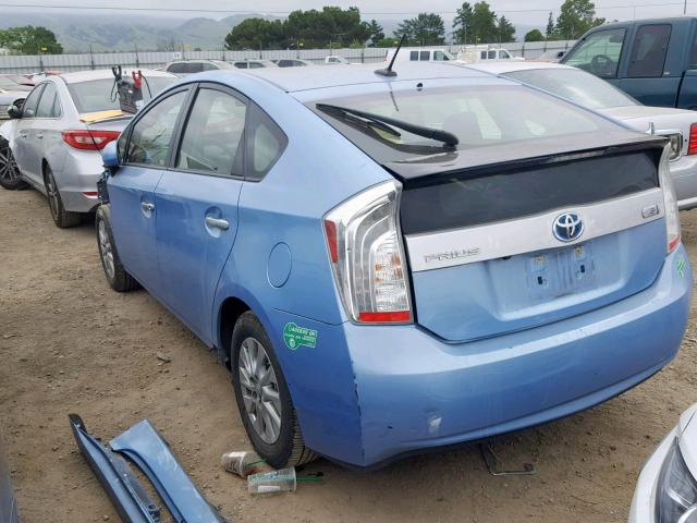 JTDKN3DP6E3056758 - 2014 TOYOTA PRIUS PLUG BLUE photo 3