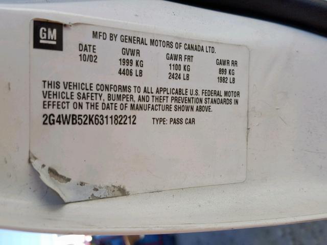 2G4WB52K631182212 - 2003 BUICK REGAL LS WHITE photo 10