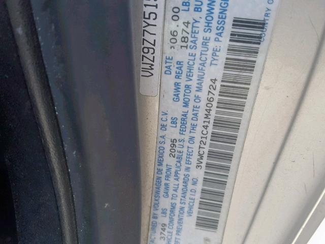 3VWCT21C41M406724 - 2001 VOLKSWAGEN NEW BEETLE 银色 照片 10