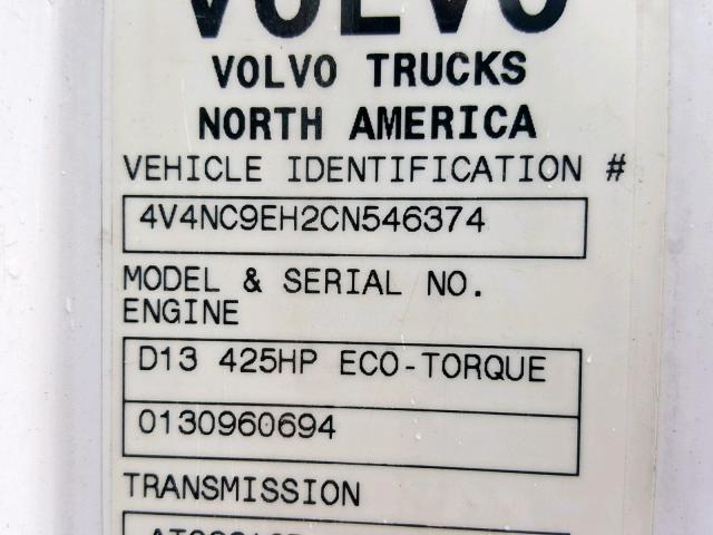 4V4NC9EH2CN546374 - 2012 VOLVO VN VNL WHITE photo 10