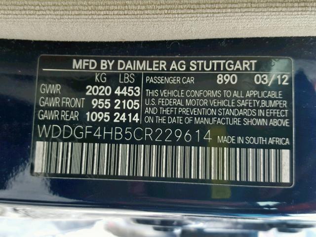 WDDGF4HB5CR229614 - 2012 MERCEDES-BENZ C 250 BLUE photo 10