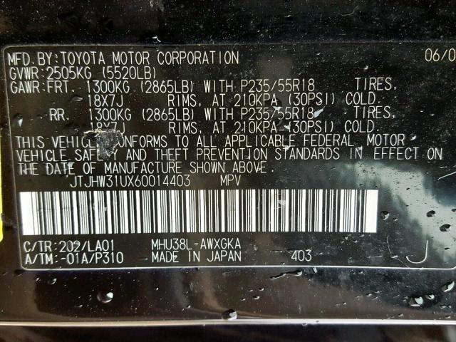 JTJHW31UX60014403 - 2006 LEXUS RX 400 BLACK photo 10