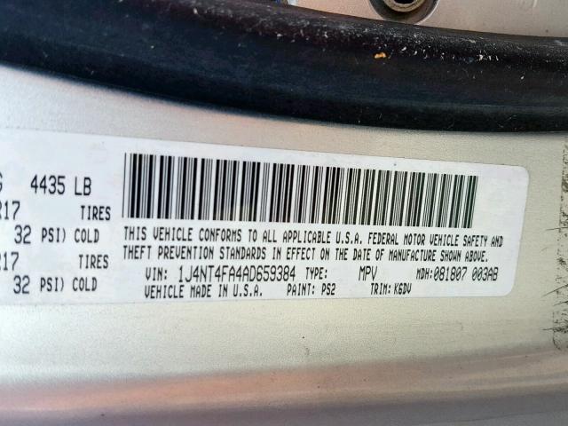 1J4NT4FA4AD659384 - 2010 JEEP COMPASS SP 银色 照片 10