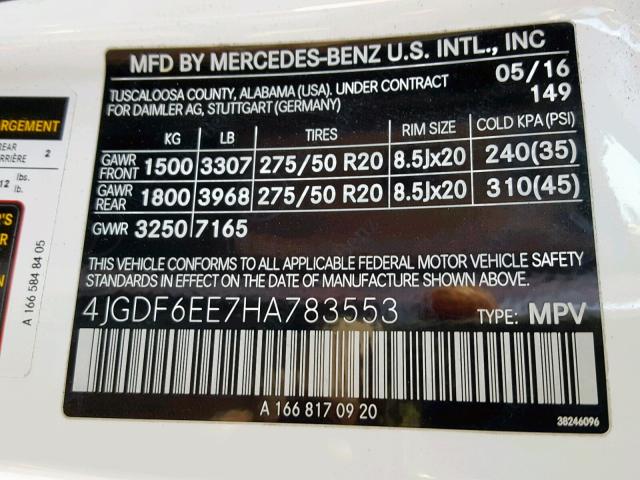 4JGDF6EE7HA783553 - 2017 MERCEDES-BENZ GLS 450 4M WHITE photo 10