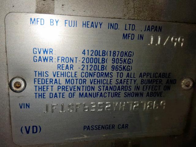 JF1SF6352YH727869 - 2000 SUBARU FORESTER L SILVER photo 10