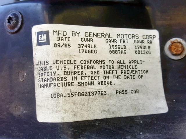 1G8AJ55F86Z137763 - 2006 SATURN ION LEVEL RED photo 10