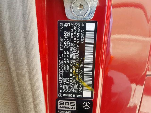 WDBFA63E6SF117548 - 1995 MERCEDES-BENZ SL 320 RED photo 10