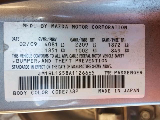 JM1BL1S58A1126665 - 2010 MAZDA 3 S SILVER photo 10