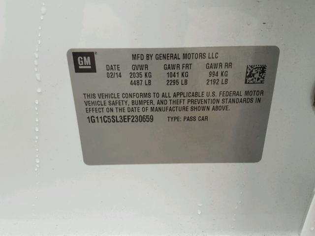 1G11C5SL3EF230659 - 2014 CHEVROLET MALIBU 1LT WHITE photo 10