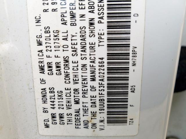 19UUB1F53FA022664 - 2015 ACURA TLX TECH  photo 10