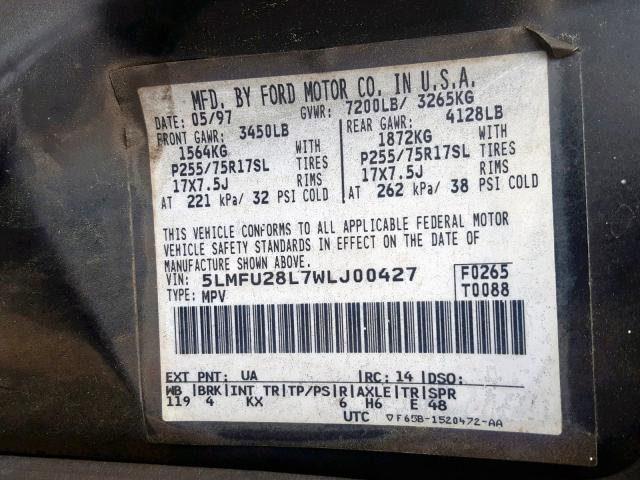 5LMFU28L7WLJ00427 - 1998 LINCOLN NAVIGATOR 黑色 照片 10