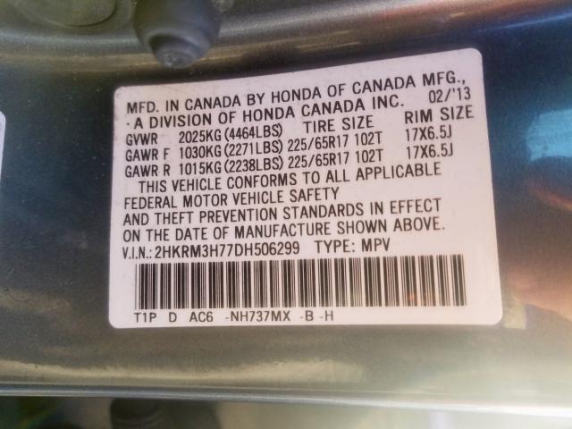 2HKRM3H77DH506299 - 2013 HONDA CR-V EXL  photo 10