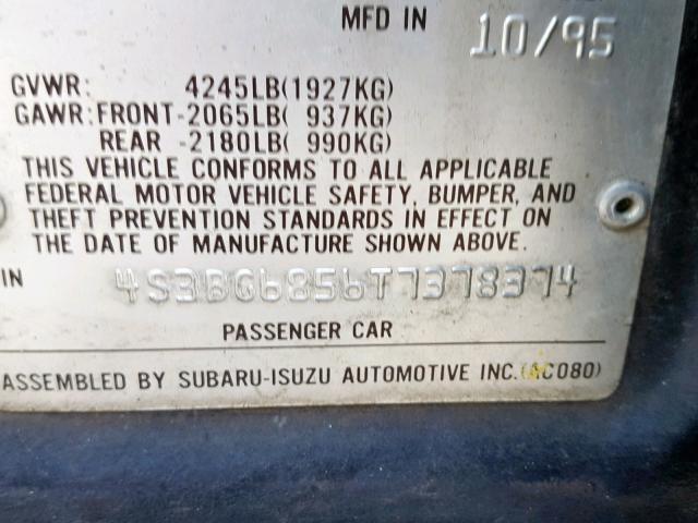 4S3BG6856T7378374 - 1996 SUBARU LEGACY OUT BLUE photo 10