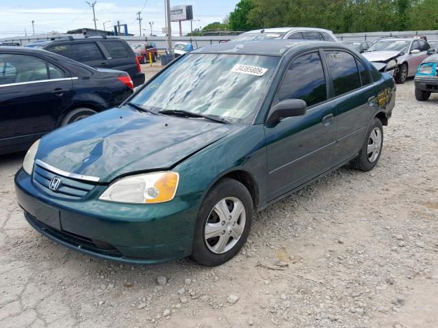 2HGES16112H575486 - 2002 HONDA CIVIC DX GREEN photo 2