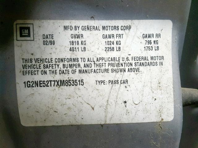 1G2NE52T7XM853515 - 1999 PONTIAC GRAND AM S SILVER photo 10