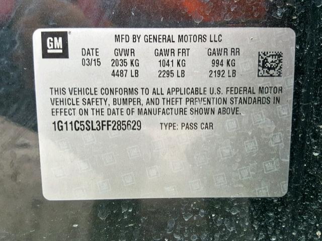 1G11C5SL3FF285629 - 2015 CHEVROLET MALIBU 1LT GRAY photo 10