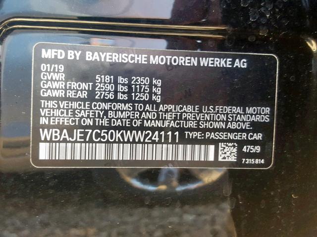 WBAJE7C50KWW24111 - 2019 BMW 540 XI BLACK photo 10