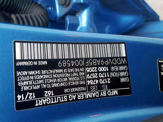 WDDVP9AB5FJ004589 - 2015 MERCEDES-BENZ B ELECTRIC BLUE photo 10