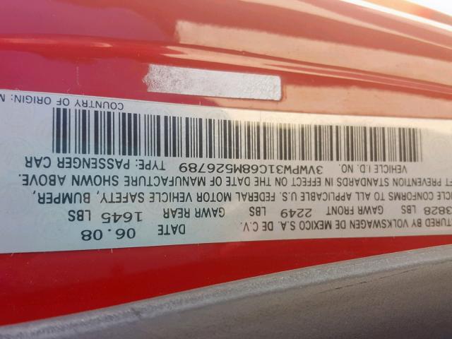 3VWPW31C68M526789 - 2008 VOLKSWAGEN NEW BEETLE წითელი ფოტო 10