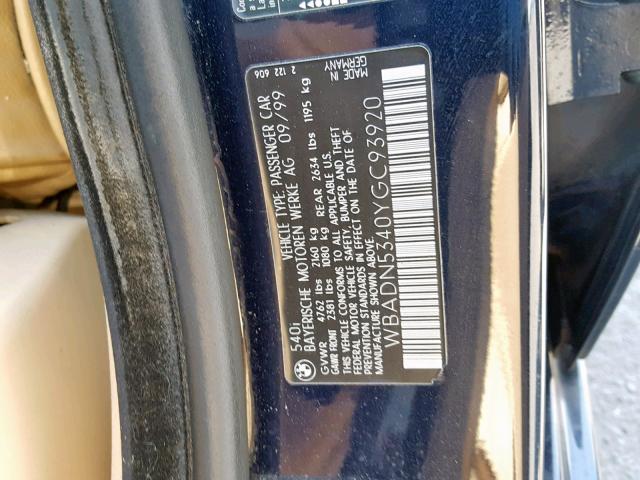 WBADN5340YGC93920 - 2000 BMW 540 I BLUE photo 10