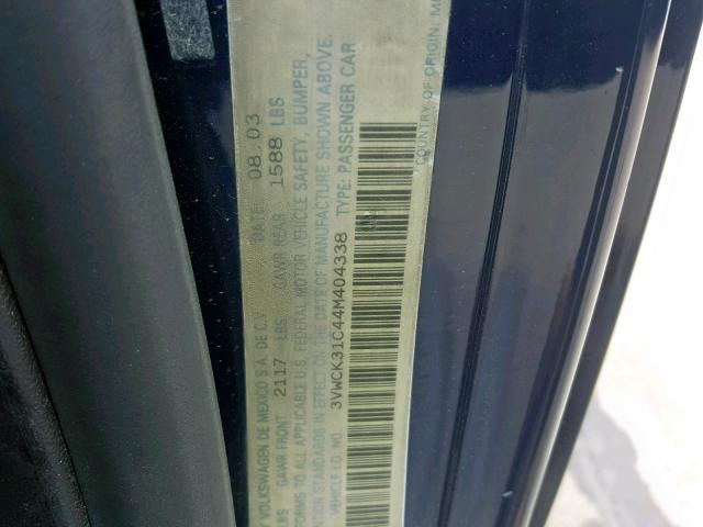 3VWCK31C44M404338 - 2004 VOLKSWAGEN NEW BEETLE Mavi foto 10