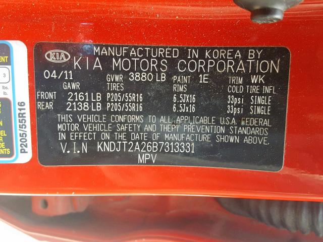 KNDJT2A26B7313331 - 2011 KIA SOUL ! Qırmızı foto 10