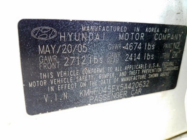 KMHFU45EX5A420632 - 2005 HYUNDAI XG 350  photo 10