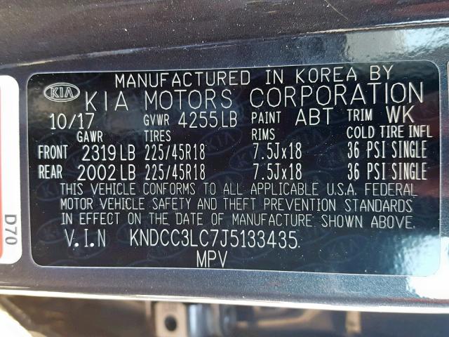 KNDCC3LC7J5133435 - 2018 KIA NIRO EX CHARCOAL photo 10