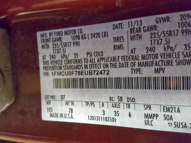 1FMCU0F78EUB72472 - 2014 FORD ESCAPE S RED photo 10