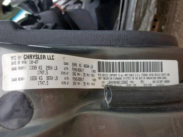 1J8HG48N98C155865 - 2008 JEEP COMMANDER GRAY photo 10