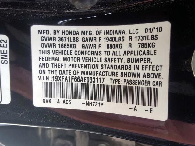 19XFA1F66AE033117 - 2010 HONDA CIVIC LX-S  foto 10