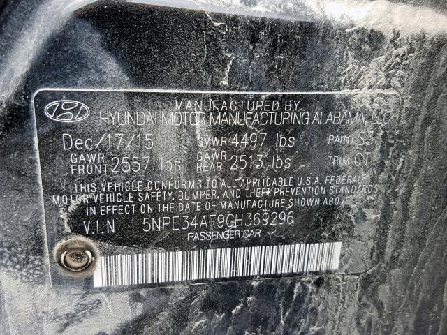 5NPE34AF9GH369296 - 2016 HYUNDAI SONATA SPO BLACK photo 10