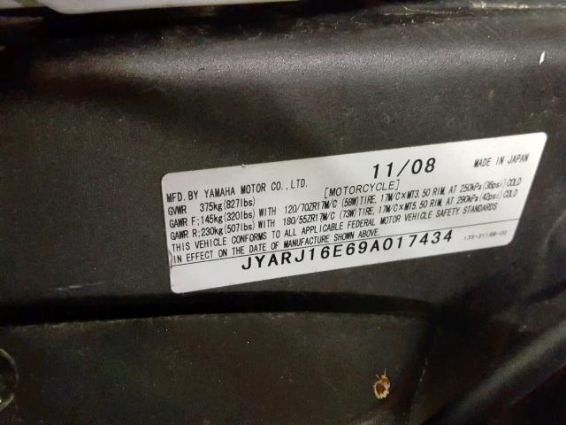 JYARJ16E69A017434 - 2009 YAMAHA YZFR6 BLACK photo 10