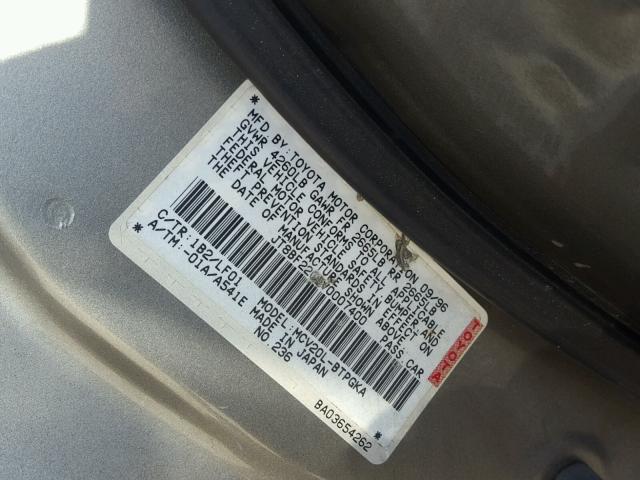 JT8BF22G1V0007400 - 1997 LEXUS ES 300 GRAY photo 10