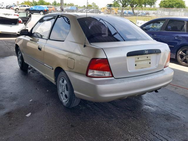 KMHCF35G91U113020 - 2001 HYUNDAI ACCENT L GOLD photo 3