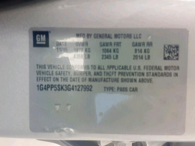 1G4PP5SK3G4127992 - 2016 BUICK VERANO SILVER photo 10