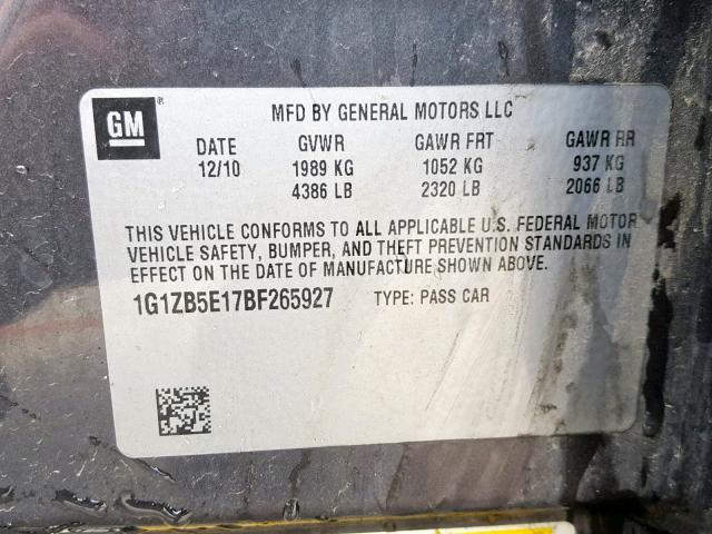 1G1ZB5E17BF265927 - 2011 CHEVROLET MALIBU LS GRAY photo 10
