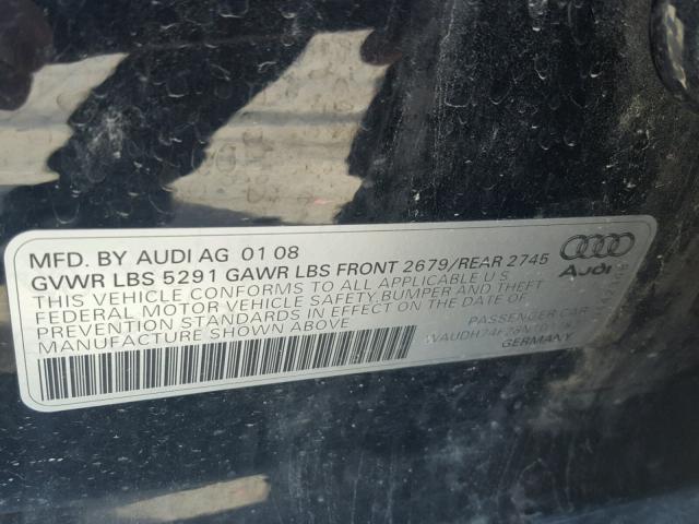 WAUDH74F28N101182 - 2008 AUDI A6 3.2 QUA BLACK photo 10