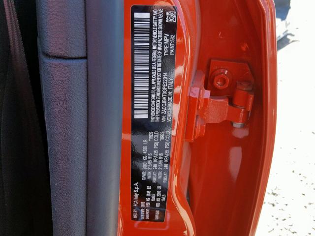 ZACCJBAT0GPE22014 - 2016 JEEP RENEGADE S ORANGE photo 10