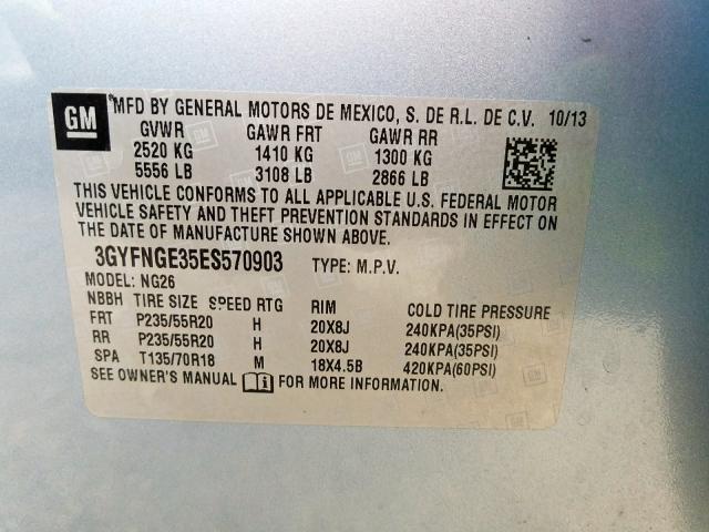 3GYFNGE35ES570903 - 2014 CADILLAC SRX PREMIUM COLLECTION  photo 10