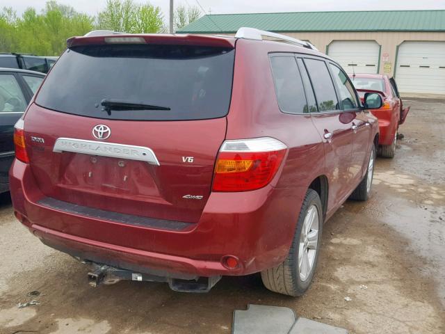 JTEES42A682054217 - 2008 TOYOTA HIGHLANDER MAROON photo 4